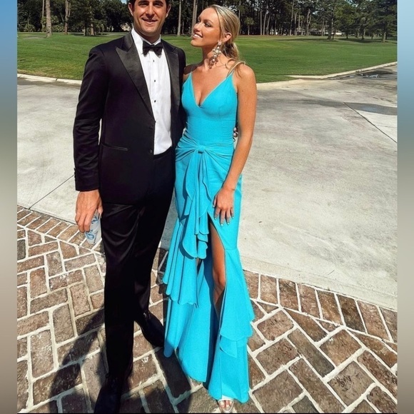 PatBo Bo ruffle maxi gown in blue NWT - Picture 1 of 10